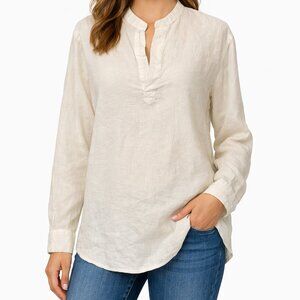 Banana Republic Women’s Linen Long Sleeve Lagen Look Tunic Blouse White Size M